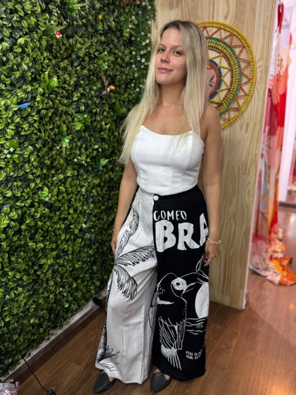 Calça pantalona farm come to brasil preta e branca (novo) - Image 2