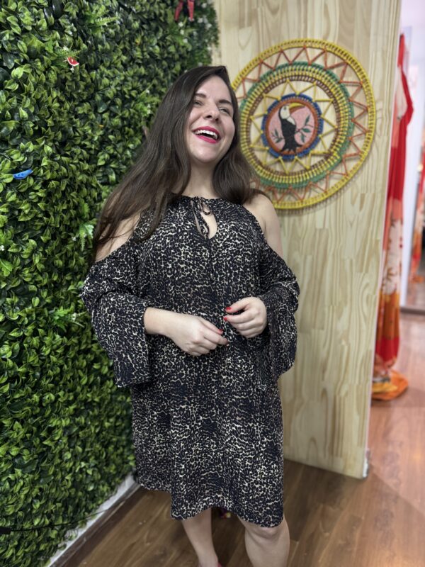 Vestido My Place Curto Estampa De Oncinha Marrom (desapego)