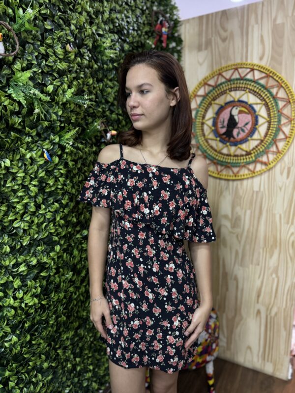 Vestido Curto Farm Preto Floral (desapego)