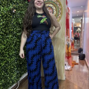 Calça Pantalona Farm Azul E Preta Bananas Flor (novo)