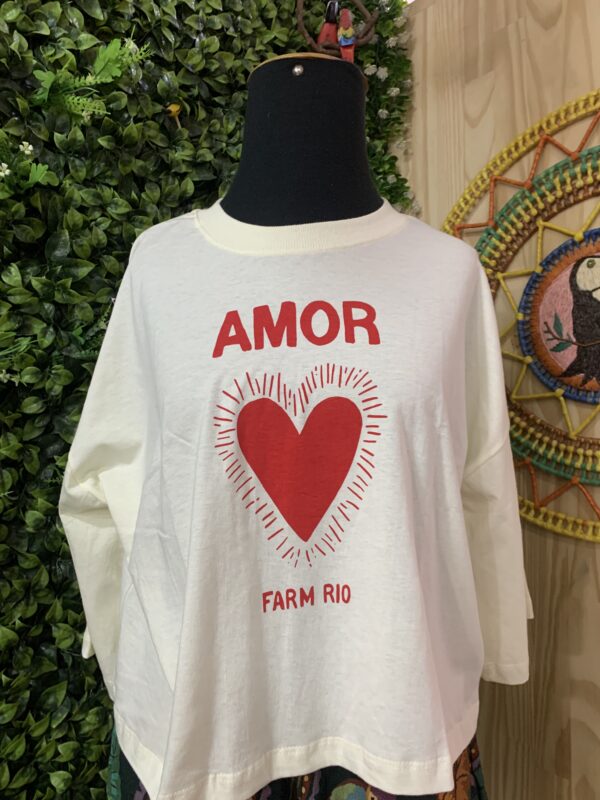 Camisa T shirt Cropped Farm Rio Amor Off White (novo)