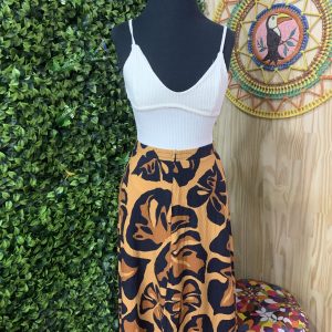 Saia Canelada Farm Estampado Godê Jutaí Laranja (desapego)