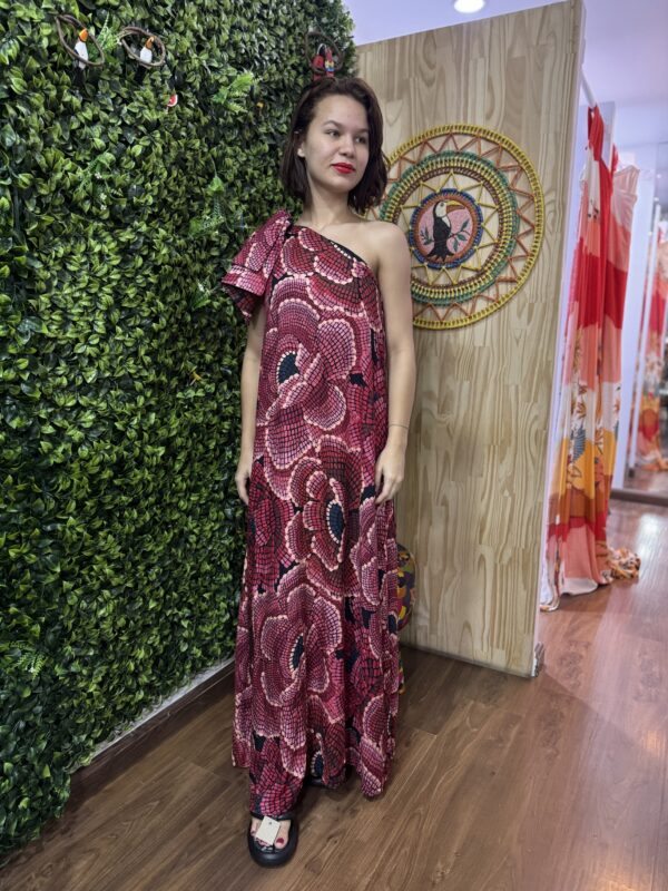 Vestido Farm Longo Chita Nina Rosa Ombro Só (novo)