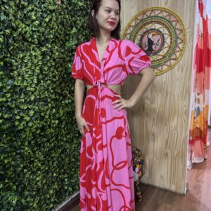 Vestido Farm Longo Rosa Caju (novo)