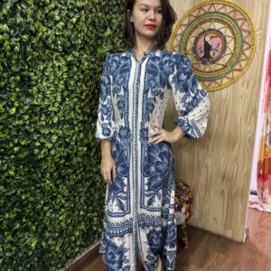 Vestido Farm Longo Sonho Tropical Azul E Branco (desapego)