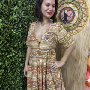 Vestido Farm Curto Floral Barrado Colorido (novo)