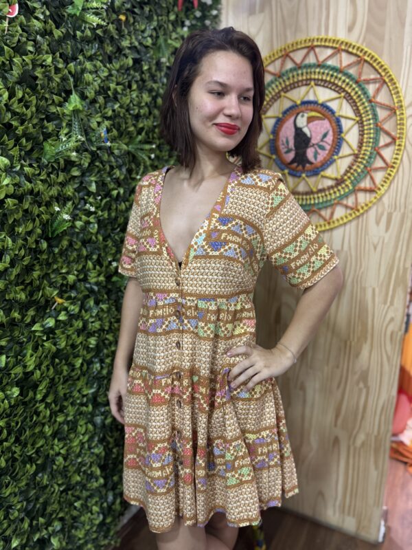 Vestido Farm Curto Floral Barrado Colorido (novo)