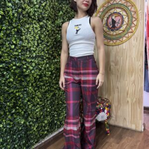 Calça Farm Pantalona Quadriculado Rosa (novo)