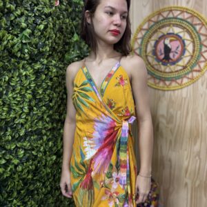 Vestido Curto Envelope Farm Amarela Estampa Arara (novo)
