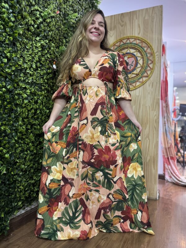 Vestido Longo Farm Tucano Floral Verde (desapego)
