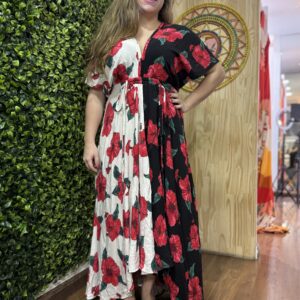 Vestido Longo Farm Floral Preto E Branco (desapego)
