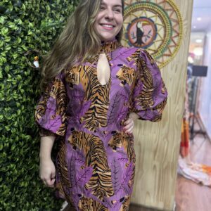 Vestido Curto Farm Roxo Estampado Tigre (novo)