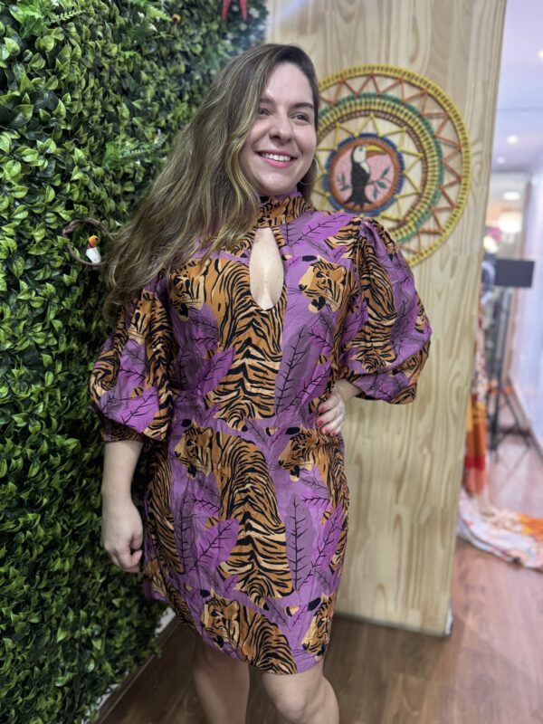 Vestido Curto Farm Roxo Estampado Tigre (novo)