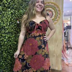 Vestido Curto Farm Preto Estampado Floral (desapego)