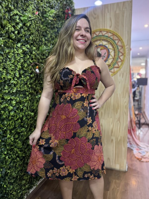 Vestido Curto Farm Preto Estampado Floral (desapego)