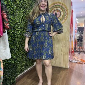 Vestido Curto Farm Azul Estampado Abacaxi (desapego)