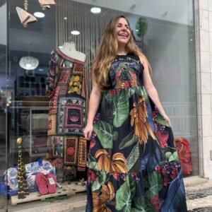 Vestido a Farm Come to Brasil longo preto estampado (novo)