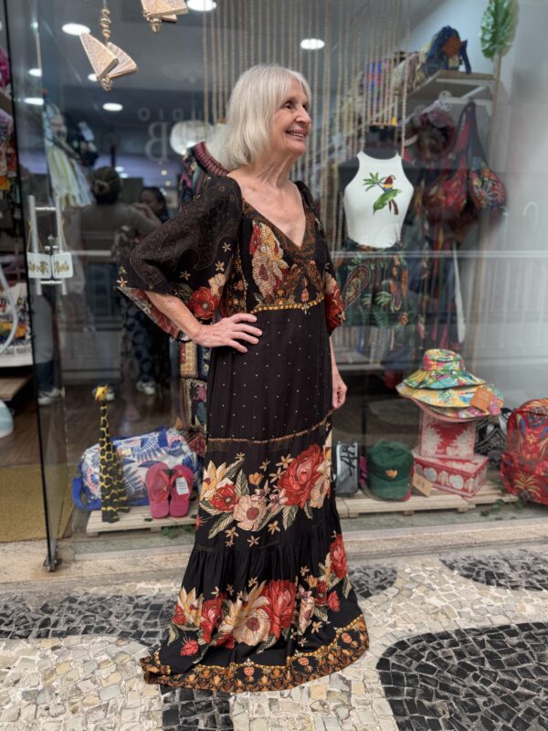Vestido Farm Longo Floral Preto (desapego)