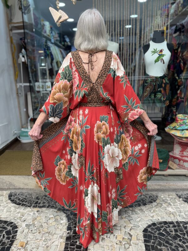 Vestido Farm Longo Floral Vermelho (desapego) - Image 4