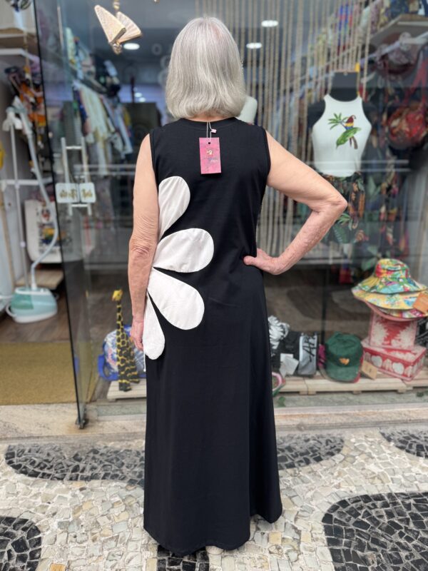 Vestido Inspiração Farm Preto Decote Flor Longo (novo) - Image 3