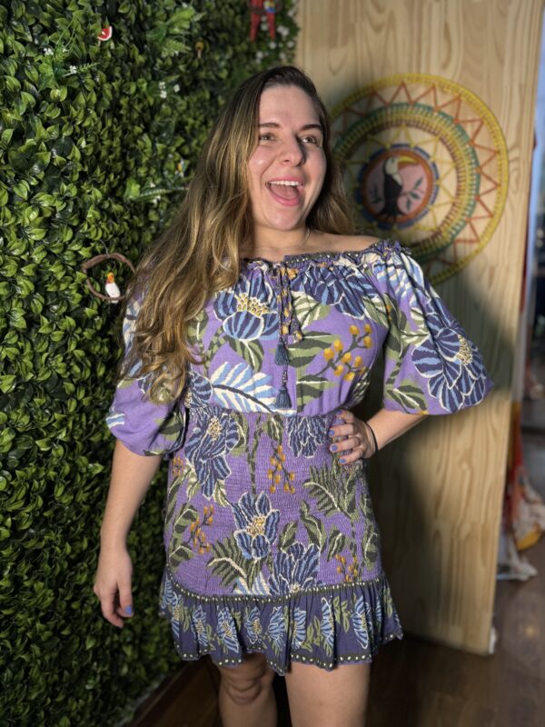 Vestido Curto Farm Estampado Roxo Floral (desapego)