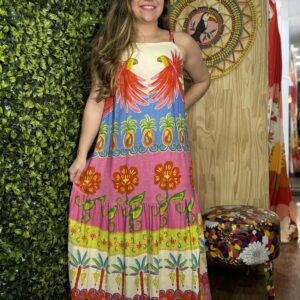 Vestido Farm Jardim de cor rosa branco azul vermelho TAM M (desapego)